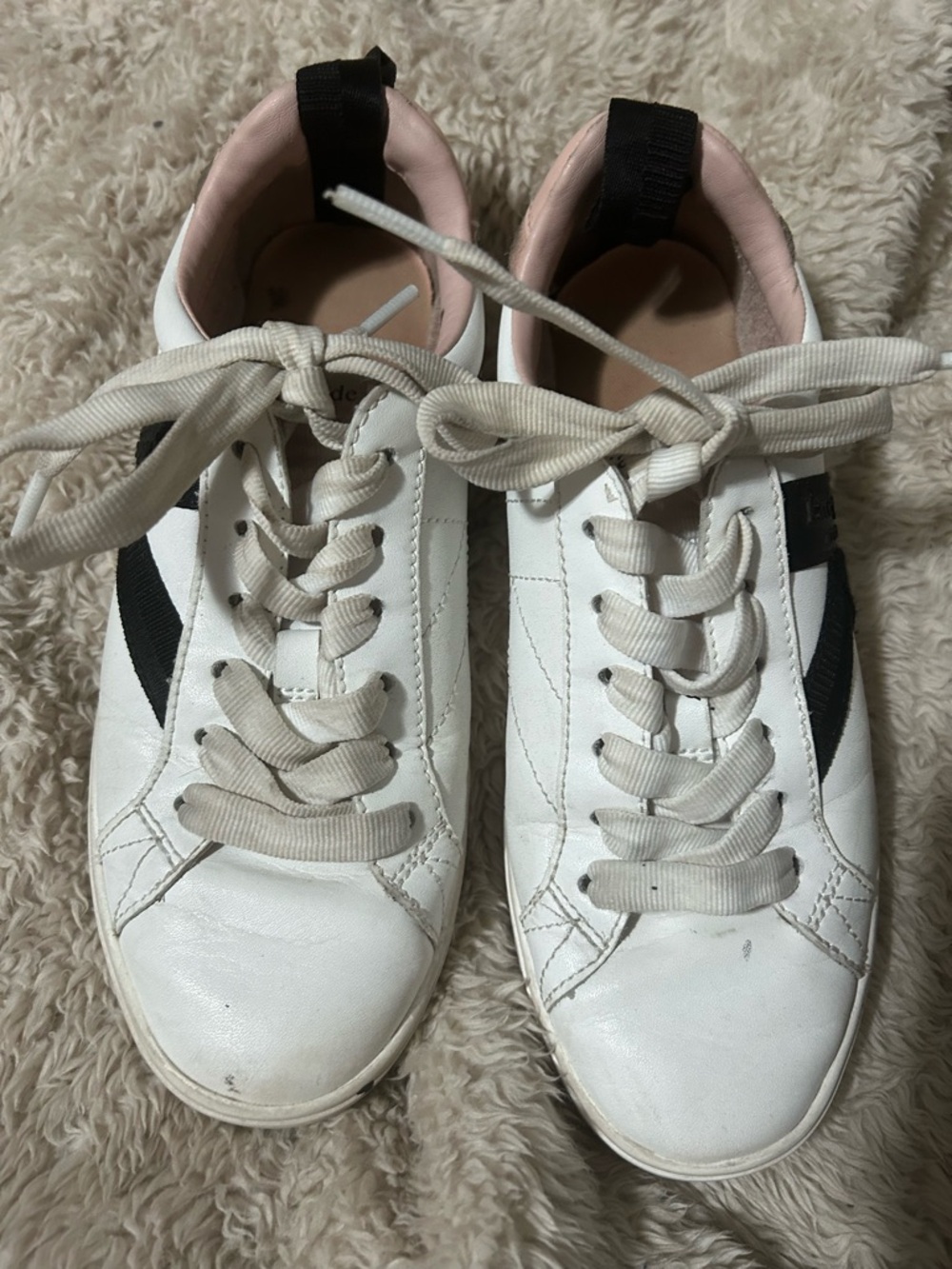 kate spade White Sneakers with Black Stripe and Pink Lining